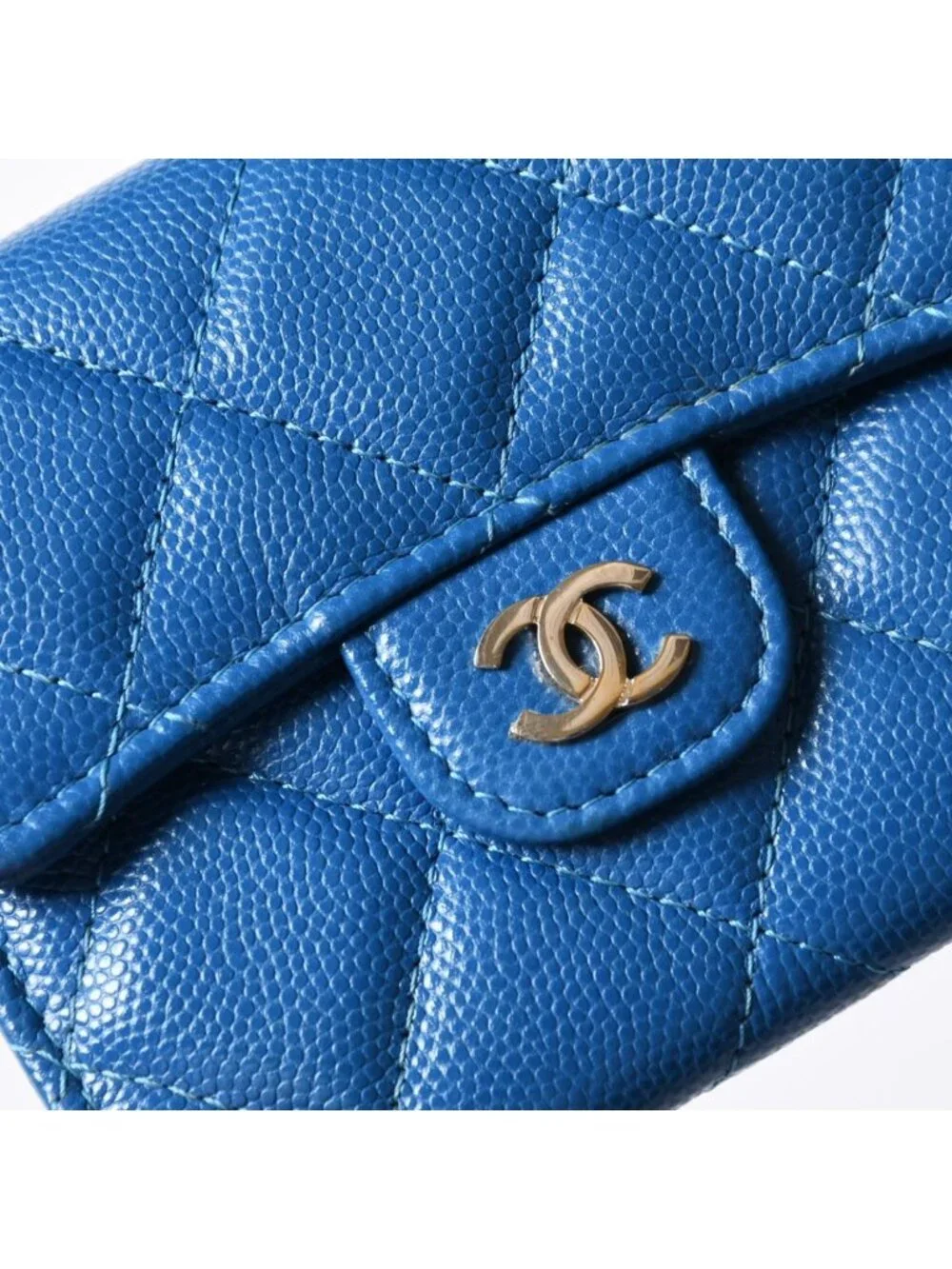 Chanel Chain Wallet Coin Purse CC Logo Caviar Leather Blue